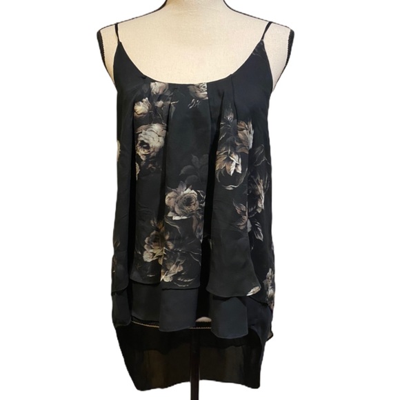 Chaser Black Floral High Low Tank Top - Picture 1 of 8